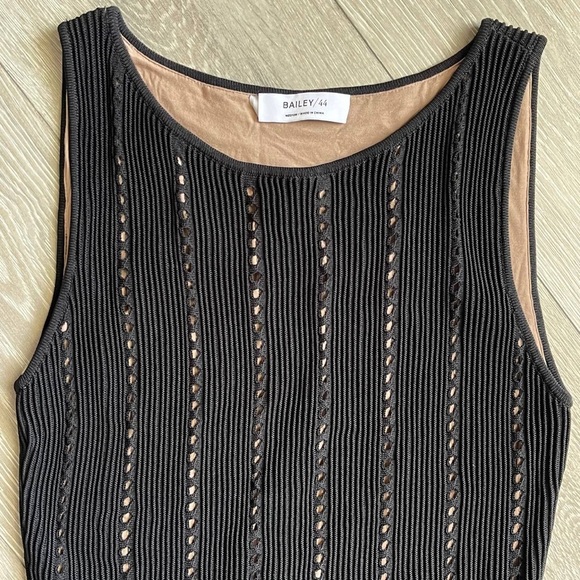 Bailey 44 Women's Sasha Pointelle Rib Sweater Sz Medium Black Bodycon Mini Dress - Picture 2 of 8